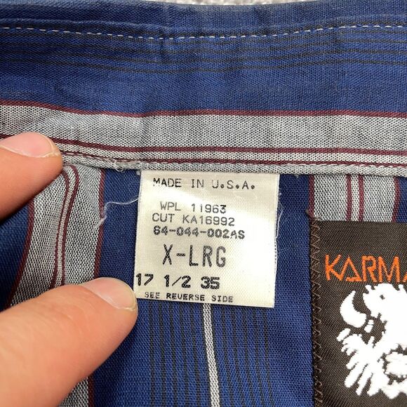 Karman Vintage Western Pearl Snap Button Down Shirt Mens XL Blue Gray Striped - Picture 9 of 15